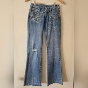 Lulumari Blue Low Waisted Flare Jeans with Colorful Embellishment